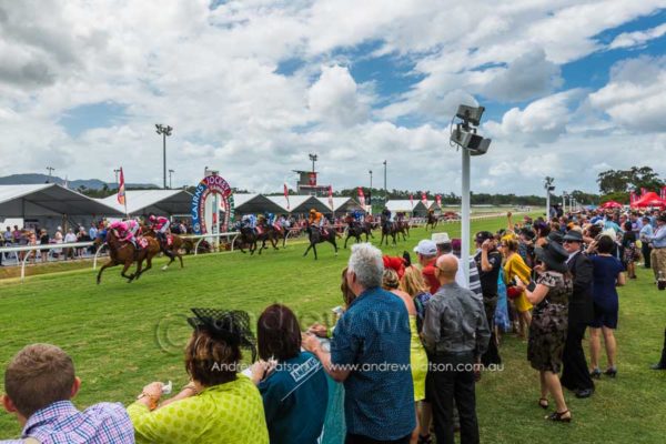 Horse racing in the finishing straight at the 2015 Cairns Amateurs Carnival