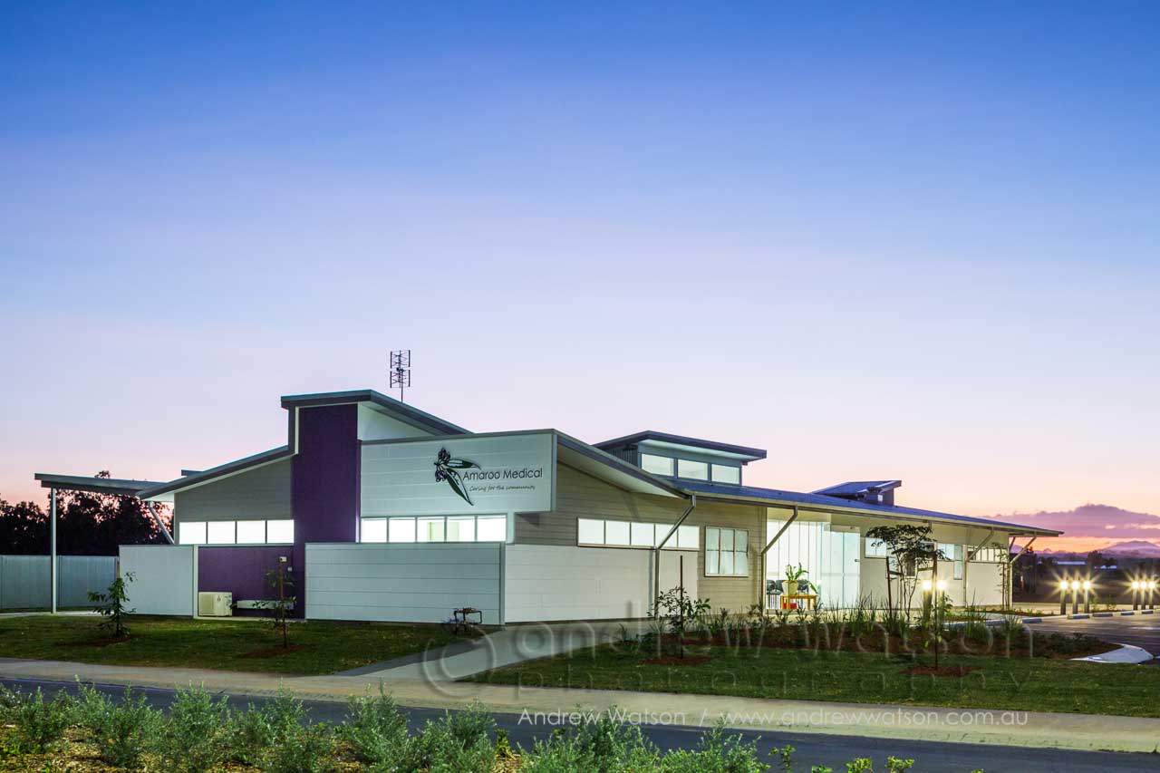 Exterior of Amaroo Medical Centre in Mareeba at twilight
