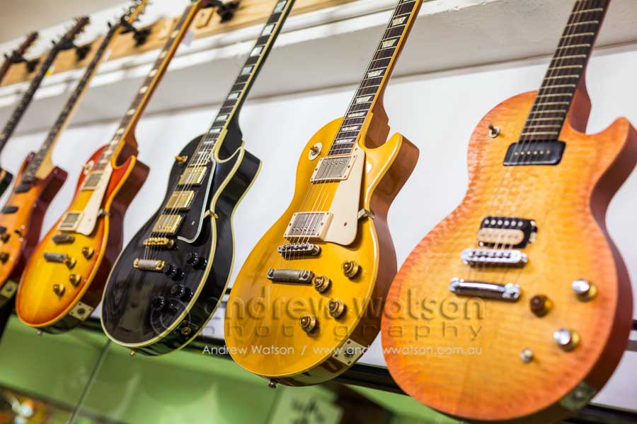 Selection of electric guitars in Reuben's Guitar Repairs, Oceana Walk Arcade