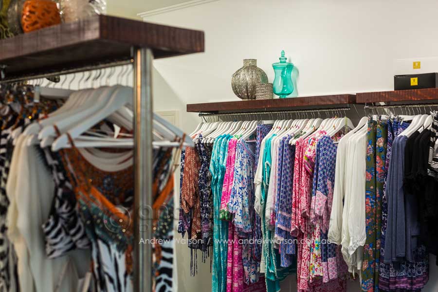 Clothing racks in Gypsett fashion boutique, Oceana Walk Arcade