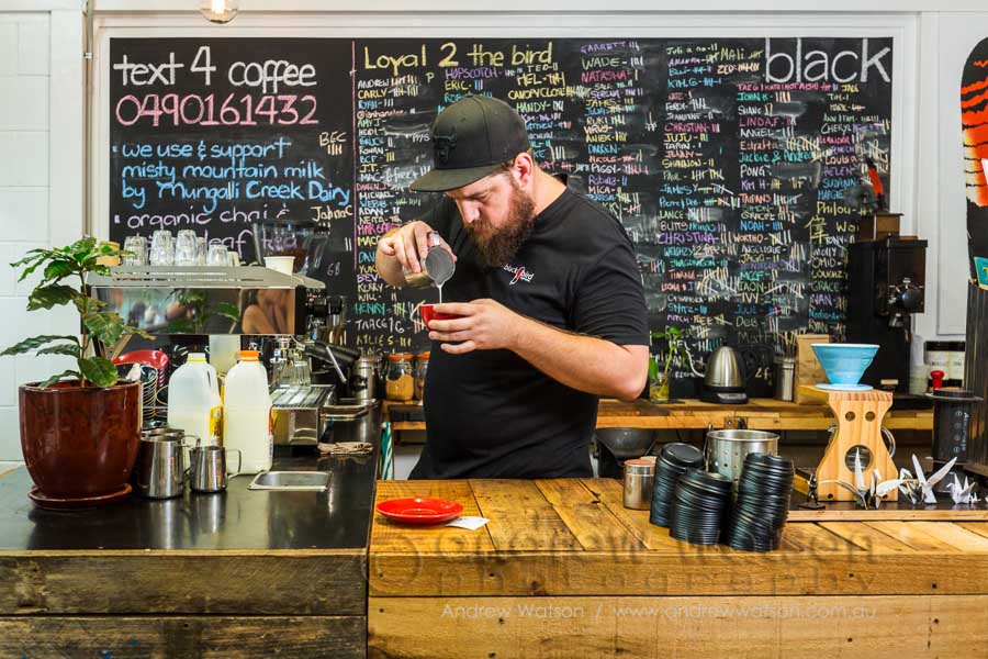 Troy Furner, owner and operator of Blackbird Cafe preparing a coffee
