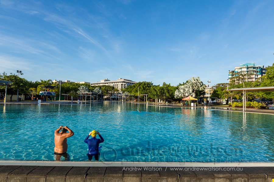 Morning swimmers at the Cairns Esplanade Lagoon