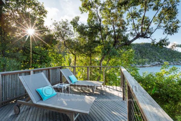 Oceanview Terrace villa deck at Bedarra Island Resort, Mission Beach