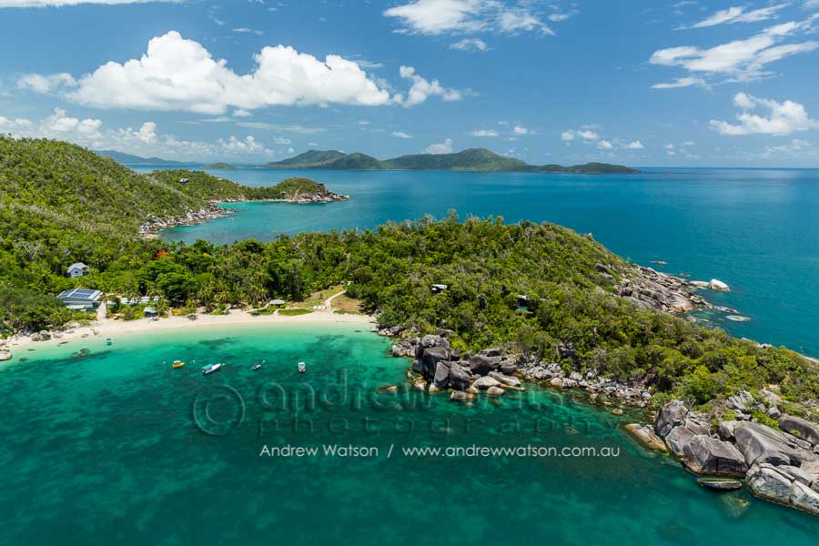 Aerial view of Wedgerock Bay and Bedarra Island Resort, Mission Beach