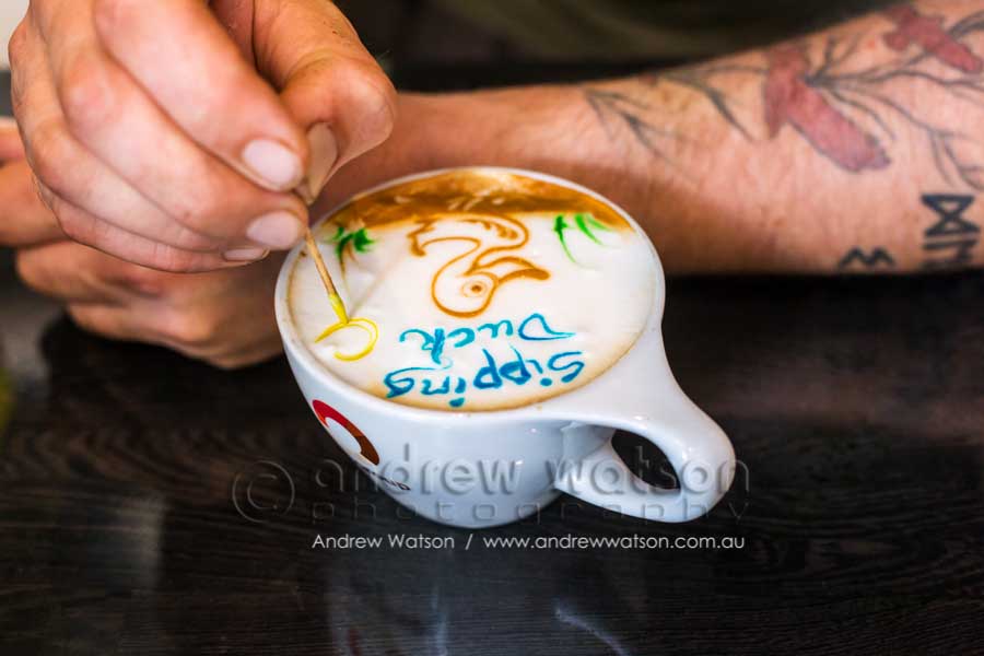 Coffee art at Sipping Duck Cafe, Cairns