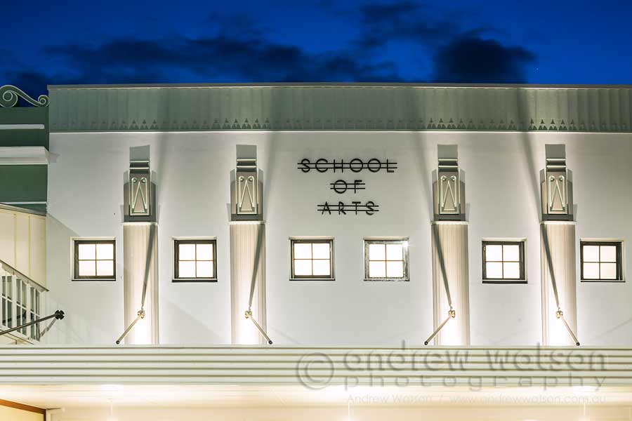Image of art deco style facade of the Cairns School of Arts building