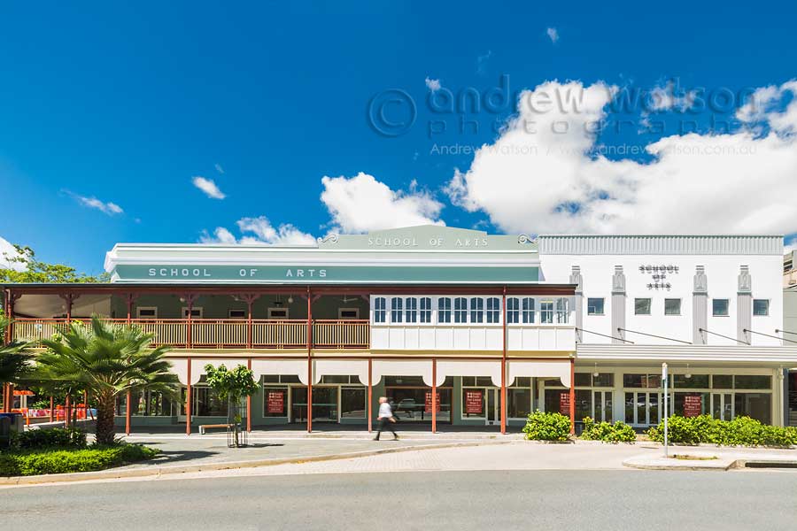 Exterior image of School of Arts building Cairns, showing heritage facades