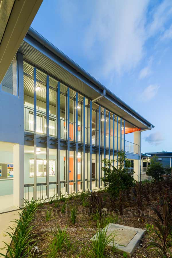 Twilight image of Senior Learning Centre building at Trinity Beach State School