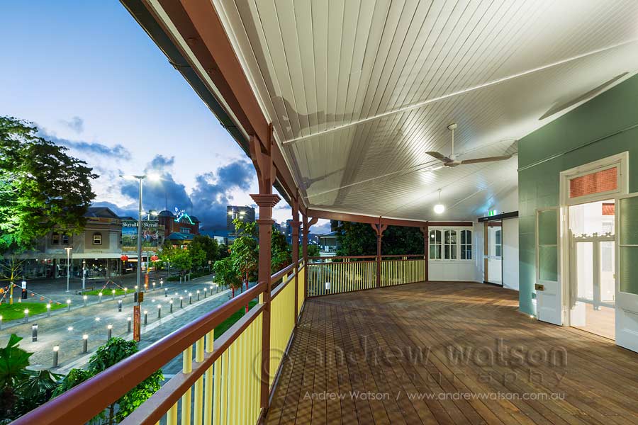 Image of view from timber verandah in School of Arts building, Cairns