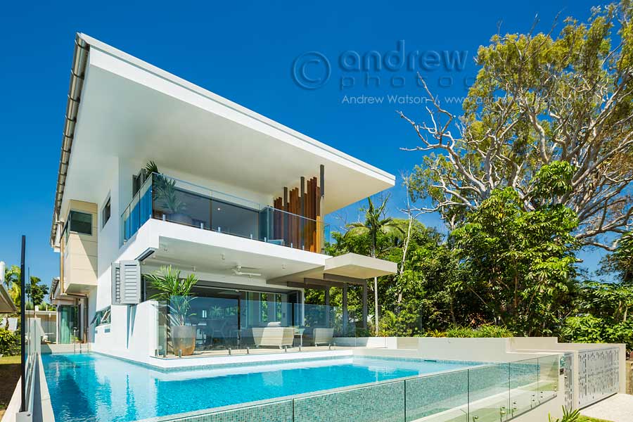Exterior image of architectural beachfront home in Cairns