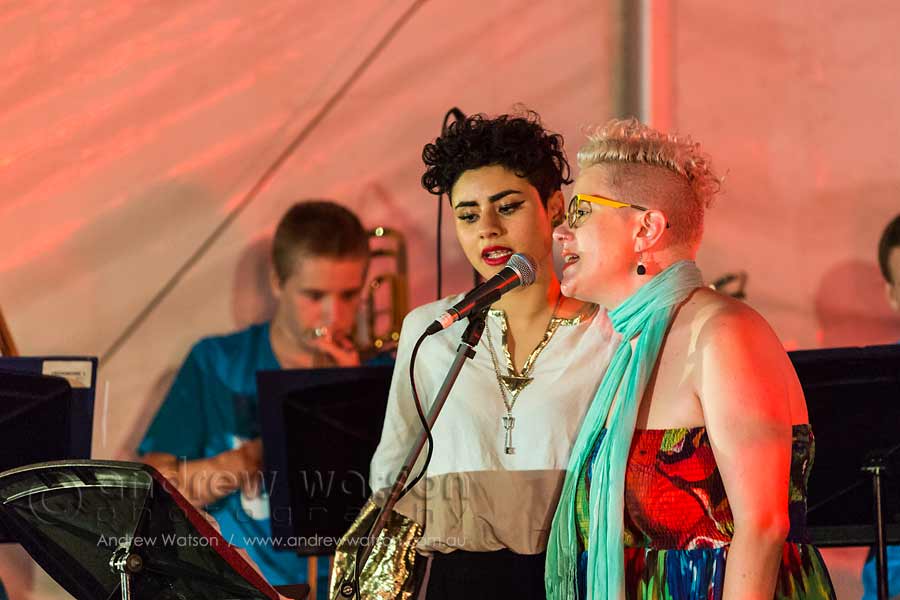 Image of Katie Noonan and Montaigne performing at Yarrabah Band Festival