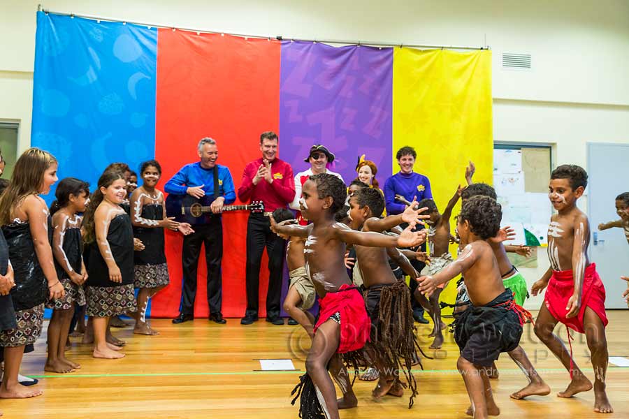 Image of the Wiggles with Yarrabah school students