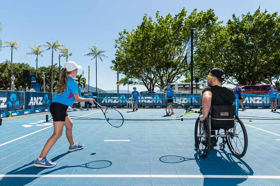 Image of Dylan Alcott on court at Hot Shots Tennis Clinic