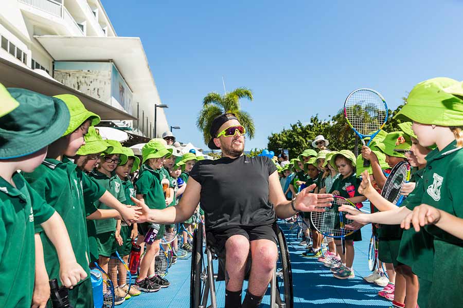 Image of Dylan Alcott at ANZ kids' tennis clinic in Cairns