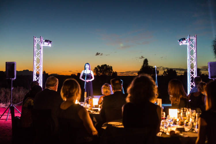 Image of singer entertaining guests at the Sounds of Silence dinner