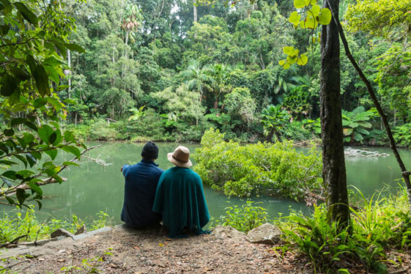 Image of visitors spotting platypus in the Broken River, Eungella National Park