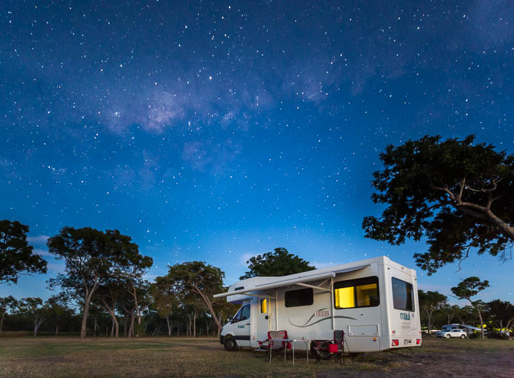 Image of campervan and the Milky Way at Clairview Beach, Mackay