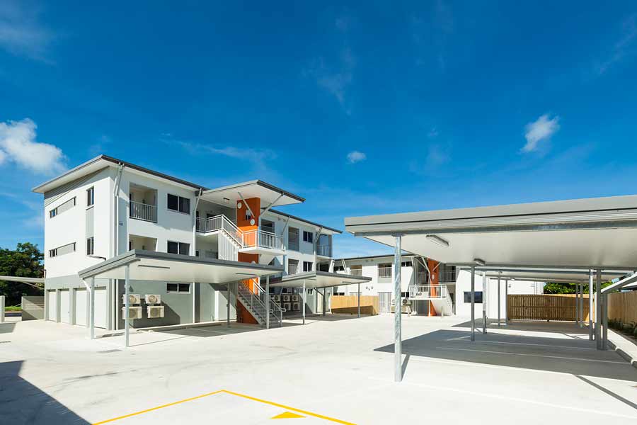 Image of parking spaces at unit housing development, Torres Strait Islands