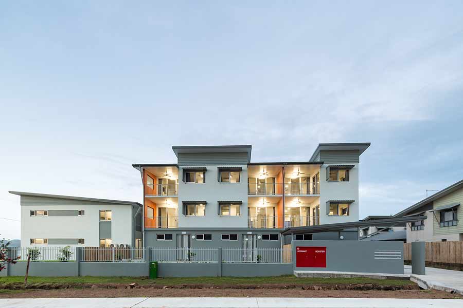 Twilight image of unit housing development, Thursday Island