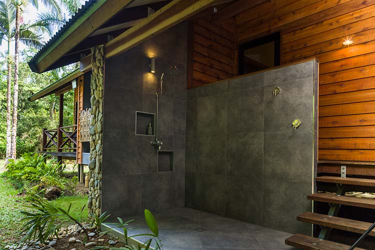 An outdoor shower at a holiday cottage in the Daintree region