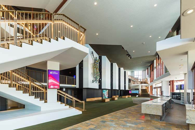 Interior of Cairns Performing Arts Centre foyer without people