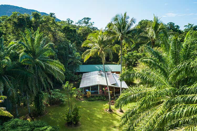 Aerial view of Daintree holiday surrounded by tropical rainforest