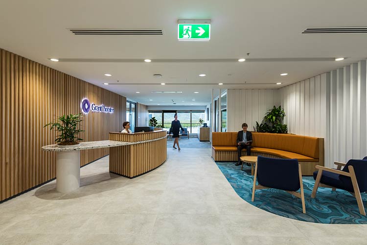 Office reception area and welcome lounge in corporate tower