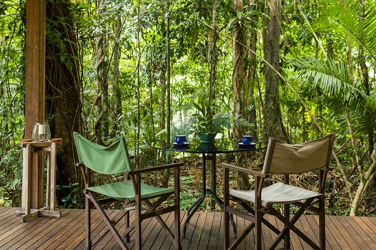 Table setting with view out to rainforest surrounds at Daintree holiday cottage