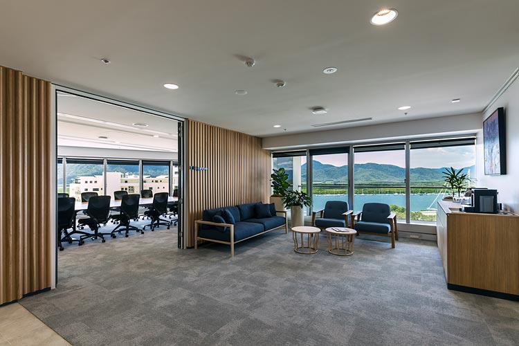 Client lounge overlooking Cairns inlet and staff meeting room interior