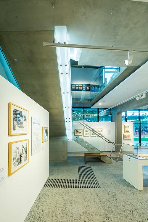 Interior of the Cairns Museum showing the ground level exhibition