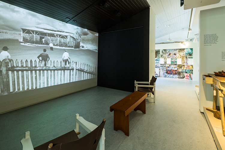 Interior of the Cairns Museum showing video display in the "Living in the Tropics' exhibition