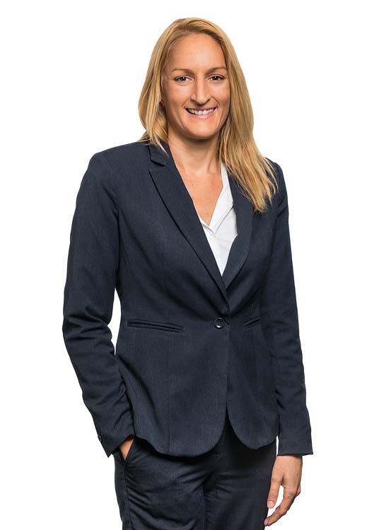Corporate portrait of a female commercial property manager with white background