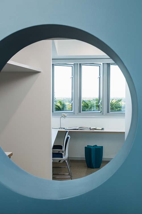 Interior of Strutton House showing view through feature wall to study