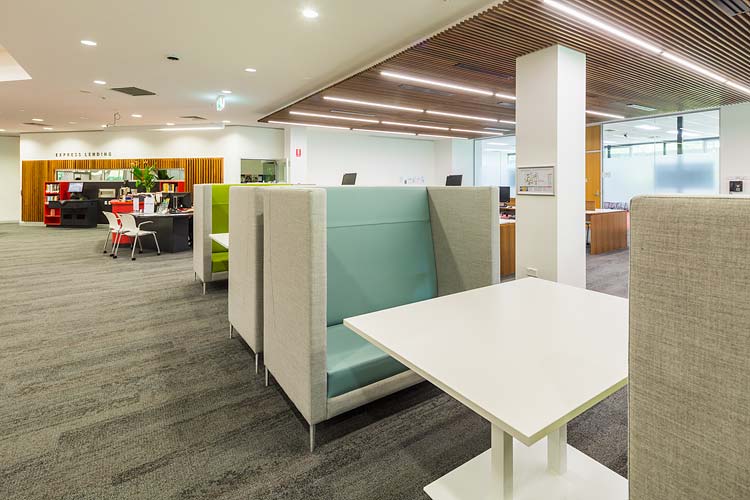 Interior of the James Cook University library showing private study zone