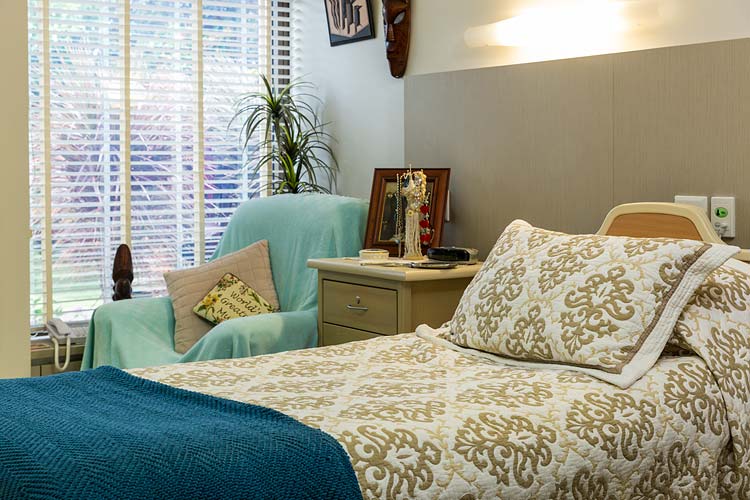 Interior of an aged care home showing a resident's bedroom