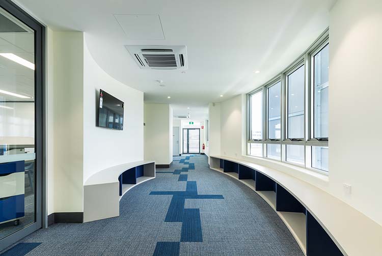 Interior of the St Monica’s College new building showing an interactive corridor