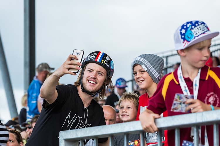 Ryan Williams of Nitro Circus taking a selfie photograph with young fans at a Cairns event