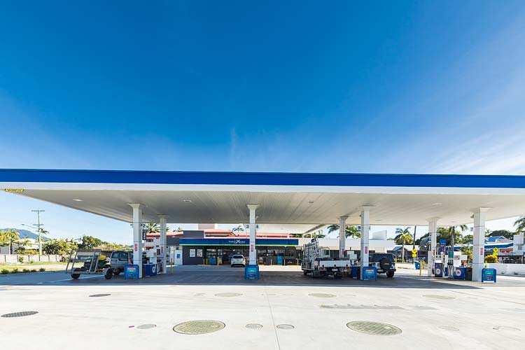 Fuel pump forecourt of Mobil service station in Cairns