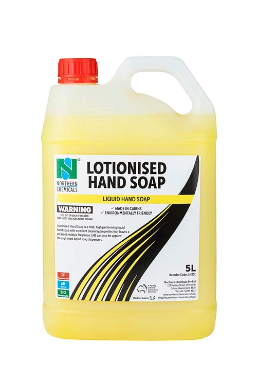 Container of lotionised hand soap on white background