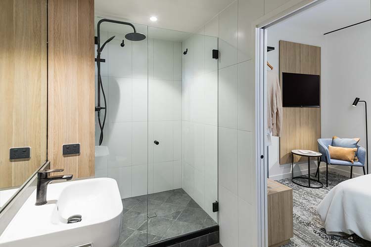 Bathroom interior for a hotel room internal at the Oaks Cairns