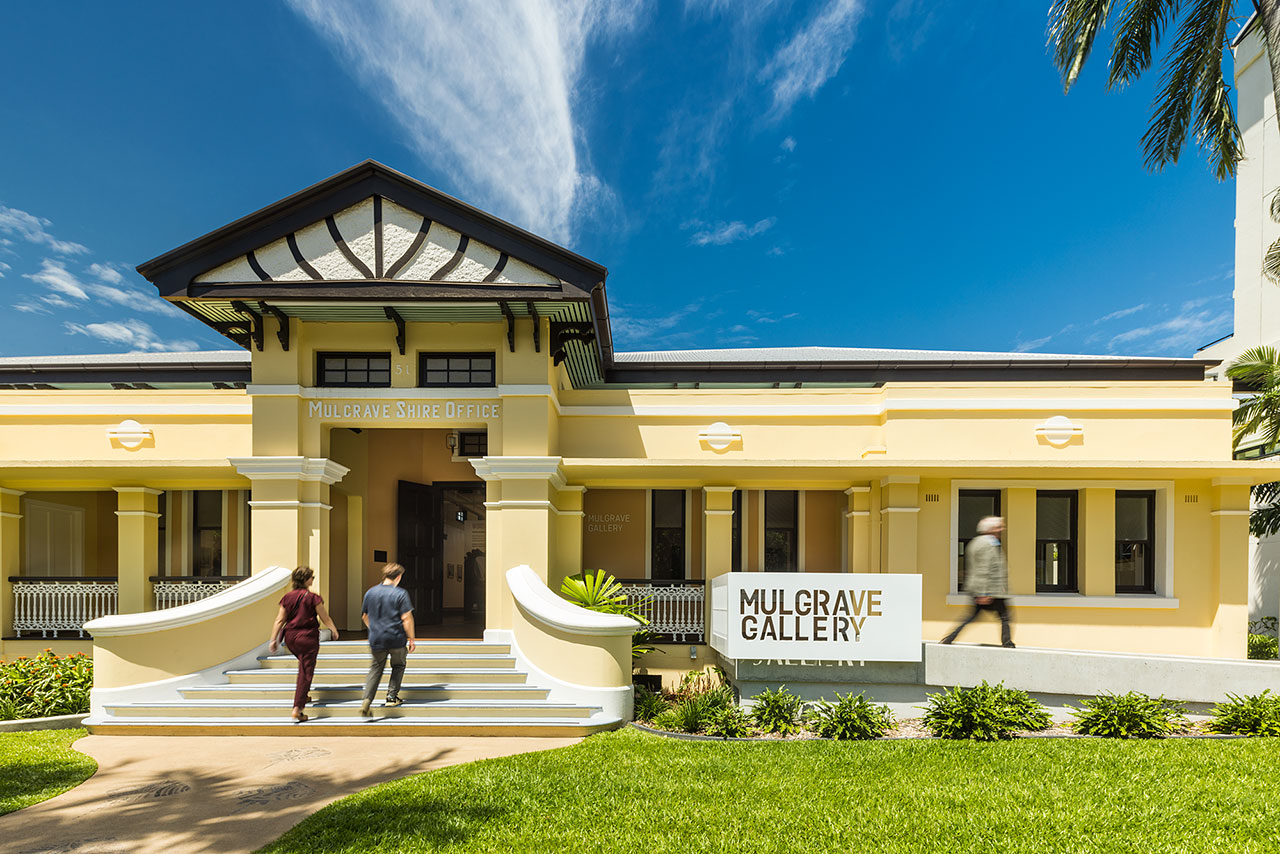 Visitors on the steps of the Mulgrave Gallery on the Cairns Esplanade