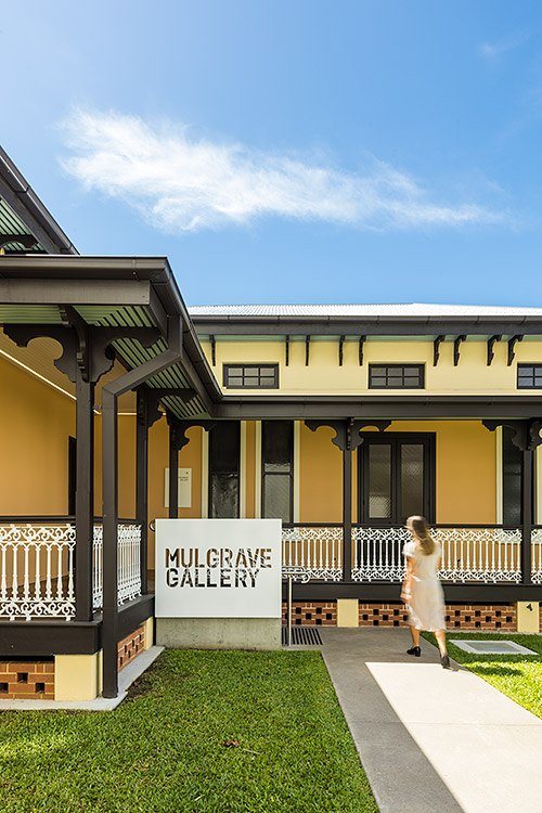 Visitor at the rear of the Mulgrave Gallery building in Cairns