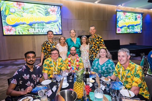 Table photo of delegates at conference dinner