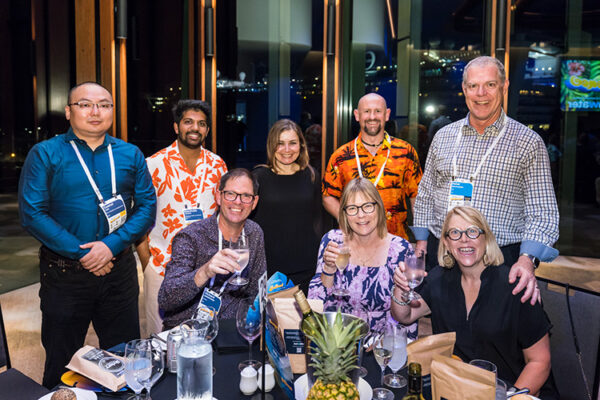 Table photo of delegates at conference dinner