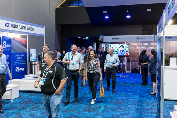 Delegates walking into the trade exhibit at conference